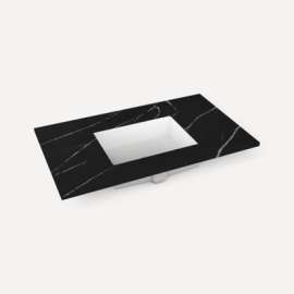 Quartz Stone Vanity Top, 36" x 1-1/8" x 23", Center Undercounter Sink, Eternal Marquina, Three Hole, For Sendai, Bergman, Mackey and Chestnut Hill