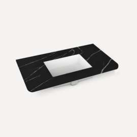 Quartz Stone Vanity Top, 36" x 1-1/8" x 23", Center Undercounter Sink, Eternal Marquina, Three Hole, For Helden