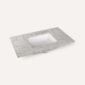 Quartz Stone Vanity Top, 36" x 1-1/8" x 23", Center Undercounter Sink, Pietra, Three Hole, For Sendai, Bergman, Mackey and Chestnut Hill