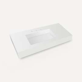Integrated Basin Vanity Top, 48" x 6" x 23", Center Integrated Sink, Matte White, Three Hole, For Skaarsgard