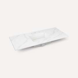 Quartz Stone Vanity Top, 48" x 1-1/8" x 23", Center Undercounter Sink, Eternal Calacatta Gold, Three Hole, For Sendai, Bergman, Mackey and Chestnut Hill