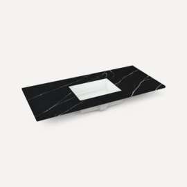 Quartz Stone Vanity Top, 48" x 1-1/8" x 23", Center Undercounter Sink, Eternal Marquina, Three Hole, For Sendai and Chestnut Hill