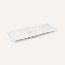 Quartz Stone Vanity Top, 56" x 1-1/8" x 23", Center Undercounter Sink, Eternal Calacatta Gold, Three Hole, For Alisal