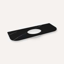 Quartz Stone Vanity Top, 56" x 1-1/8" x 23", Center Undercounter Sink, Eternal Marquina, Three Hole, For Rosebrook