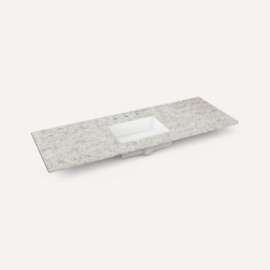 Quartz Stone Vanity Top, 56" x 1-1/8" x 23", Center Undercounter Sink, Pietra, Three Hole, For Alisal