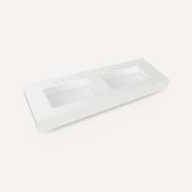 Integrated Basin Vanity Top, 60" x 6" x 23", Double Integrated Sink, Matte White, Three Hole, For Bodo and Skaarsgard