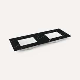 Quartz Stone Vanity Top, 60" x 1-1/8" x 23", Double Undercounter Sink, Eternal Marquina, Three Hole, For Sendai and Mackey