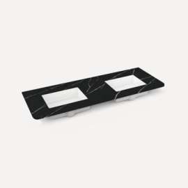 Quartz Stone Vanity Top, 60" x 1-1/8" x 23", Double Undercounter Sink, Eternal Marquina, Three Hole, For Helden