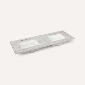 Quartz Stone Vanity Top, 60" x 1-1/8" x 23", Double Undercounter Sink, Pietra, Three Hole, For Sendai and Mackey