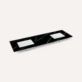 Quartz Stone Vanity Top, 72" x 1-1/8" x 23", Double Undercounter Sink, Eternal Marquina, Three Hole, For Willowmere