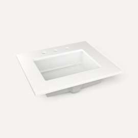 Quartz Stone Vanity Top, 25" x 3/4" x 22", Center Undercounter Sink, White Zeus Extreme, Three Hole, For Islamorada and Sinca
