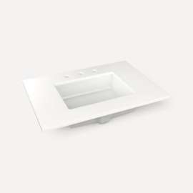 Quartz Stone Vanity Top, 31" x 3/4" x 22", Center Undercounter Sink, White Zeus Extreme, Three Hole, For Islamorada and Sinca