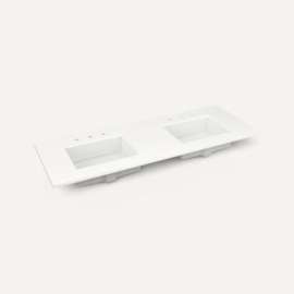 Quartz Stone Vanity Top, 61" x 3/4" x 22", Double Undercounter Sink, Quartz White, Three Hole, For Islamorada and Sinca