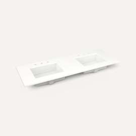 Quartz Stone Vanity Top, 61" x 3/4" x 22", Double Undercounter Sink, White Zeus Extreme, Three Hole, For Islamorada and Sinca