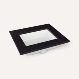 Quartz Stone Vanity Top, 25" x 3/4" x 22", Center Undercounter Sink, Lava Black, Three Hole
