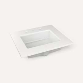 Quartz Stone Vanity Top, 25" x 3/4" x 22", Center Undercounter Sink, Quartz White, Three Hole