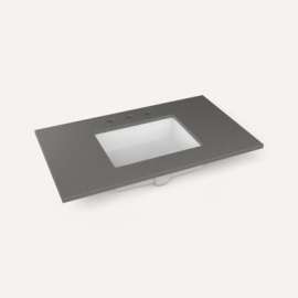 Quartz Stone Vanity Top, 37" x 3/4" x 22", Center Undercounter Sink, Stone Gray, Three Hole