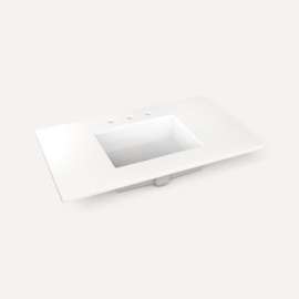 Quartz Stone Vanity Top, 37" x 3/4" x 22", Center Undercounter Sink, White Zeus Extreme, Three Hole