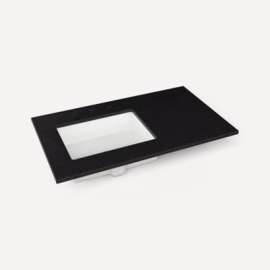 Quartz Stone Vanity Top, 37" x 3/4" x 22", Left Offset Undercounter Sink, Lava Black, Three Hole