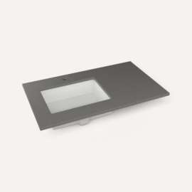 Quartz Stone Vanity Top, 37" x 3/4" x 22", Left Offset Undercounter Sink, Stone Gray, Single Hole