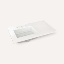 Quartz Stone Vanity Top, 37" x 3/4" x 22", Left Offset Undercounter Sink, Quartz White, Three Hole