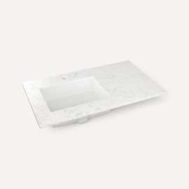 Quartz Stone Vanity Top, 37" x 3/4" x 22", Left Offset Undercounter Sink, Lyra, Single Hole