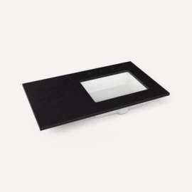 Quartz Stone Vanity Top, 37" x 3/4" x 22", Right Offset Undercounter Sink, Lava Black, Three Hole