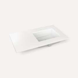 Quartz Stone Vanity Top, 37" x 3/4" x 22", Right Offset Undercounter Sink, Quartz White, Single Hole