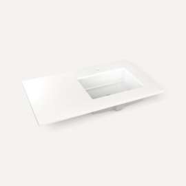 Quartz Stone Vanity Top, 37" x 3/4" x 22", Right Offset Undercounter Sink, White Zeus Extreme, Single Hole