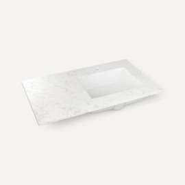 Quartz Stone Vanity Top, 37" x 3/4" x 22", Right Offset Undercounter Sink, Lyra, Single Hole