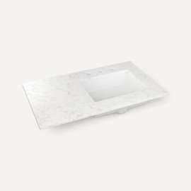 Quartz Stone Vanity Top, 37" x 3/4" x 22", Right Offset Undercounter Sink, Lyra, Three Hole