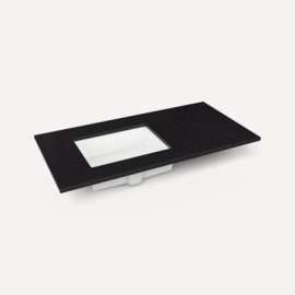 Quartz Stone Vanity Top, 43" x 3/4" x 22", Left Offset Undercounter Sink, Lava Black, Single Hole