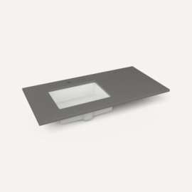 Quartz Stone Vanity Top, 43" x 3/4" x 22", Left Offset Undercounter Sink, Stone Gray, Single Hole