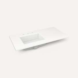 Quartz Stone Vanity Top, 43" x 3/4" x 22", Left Offset Undercounter Sink, Quartz White, Three Hole