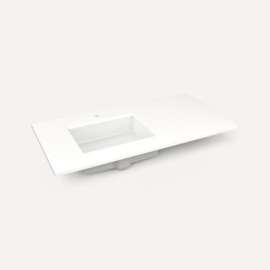 Quartz Stone Vanity Top, 43" x 3/4" x 22", Left Offset Undercounter Sink, White Zeus Extreme, Single Hole