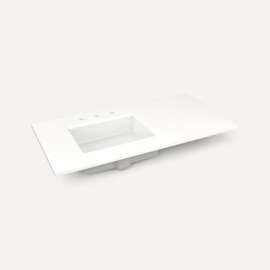 Quartz Stone Vanity Top, 43" x 3/4" x 22", Left Offset Undercounter Sink, White Zeus Extreme, Three Hole