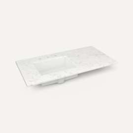 Quartz Stone Vanity Top, 43" x 3/4" x 22", Left Offset Undercounter Sink, Lyra, Three Hole