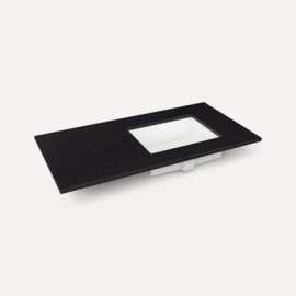 Quartz Stone Vanity Top, 43" x 3/4" x 22", Right Offset Undercounter Sink, Lava Black, Three Hole