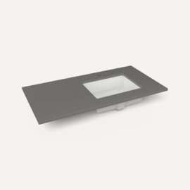 Quartz Stone Vanity Top, 43" x 3/4" x 22", Right Offset Undercounter Sink, Stone Gray, Single Hole