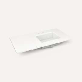 Quartz Stone Vanity Top, 43" x 3/4" x 22", Right Offset Undercounter Sink, Quartz White, Three Hole