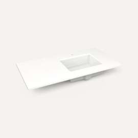 Quartz Stone Vanity Top, 43" x 3/4" x 22", Right Offset Undercounter Sink, White Zeus Extreme, Single Hole