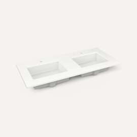Quartz Stone Vanity Top, 49" x 3/4" x 22", Double Undercounter Sink, Quartz White, Single Hole