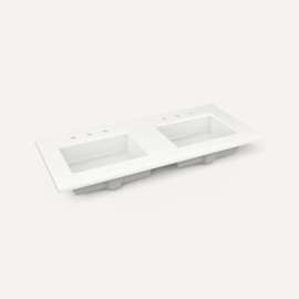 Quartz Stone Vanity Top, 49" x 3/4" x 22", Double Undercounter Sink, Quartz White, Three Hole