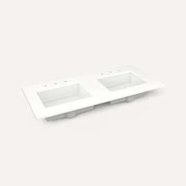 Quartz Stone Vanity Top, 49" x 3/4" x 22", Double Undercounter Sink, White Zeus Extreme, Three Hole
