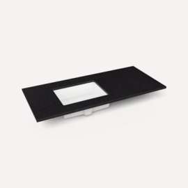 Quartz Stone Vanity Top, 49" x 3/4" x 22", Left Offset Undercounter Sink, Lava Black, Single Hole