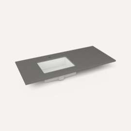 Quartz Stone Vanity Top, 49" x 3/4" x 22", Left Offset Undercounter Sink, Stone Gray, Single Hole