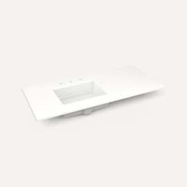 Quartz Stone Vanity Top, 49" x 3/4" x 22", Left Offset Undercounter Sink, White Zeus Extreme, Three Hole