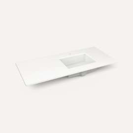 Quartz Stone Vanity Top, 49" x 3/4" x 22", Right Offset Undercounter Sink, Quartz White, Single Hole