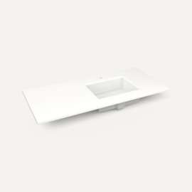 Quartz Stone Vanity Top, 49" x 3/4" x 22", Right Offset Undercounter Sink, White Zeus Extreme, Single Hole