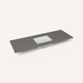 Quartz Stone Vanity Top, 61" x 3/4" x 22", Center Undercounter Sink, Stone Gray, Three Hole